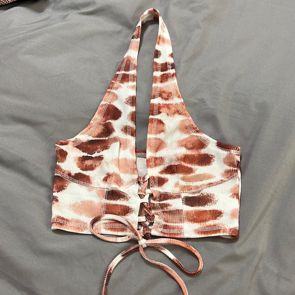 Red and White Ribbed Halter Top